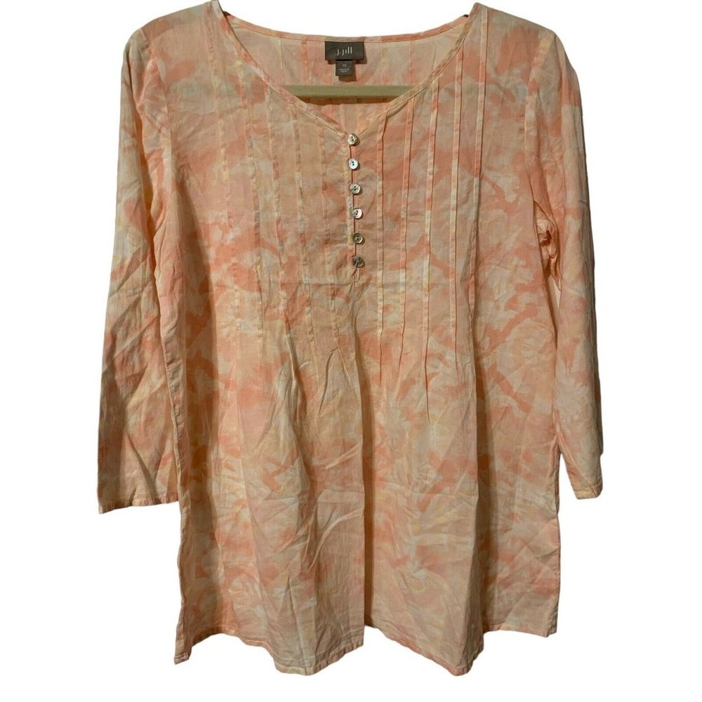 J. Jill Women Pink Pattern Cotton Lightweight Blouse 3/4 Sleeves Size XS